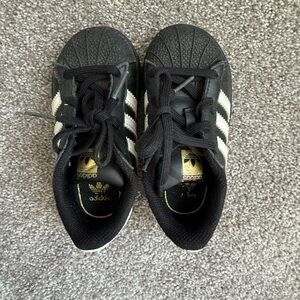 Adidas Toddler Black Sneakers with White Stripes Size 7